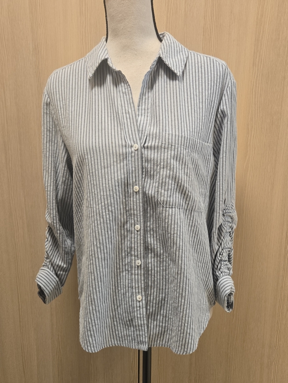Heartloom Gray and White Striped Button-Down Shirt